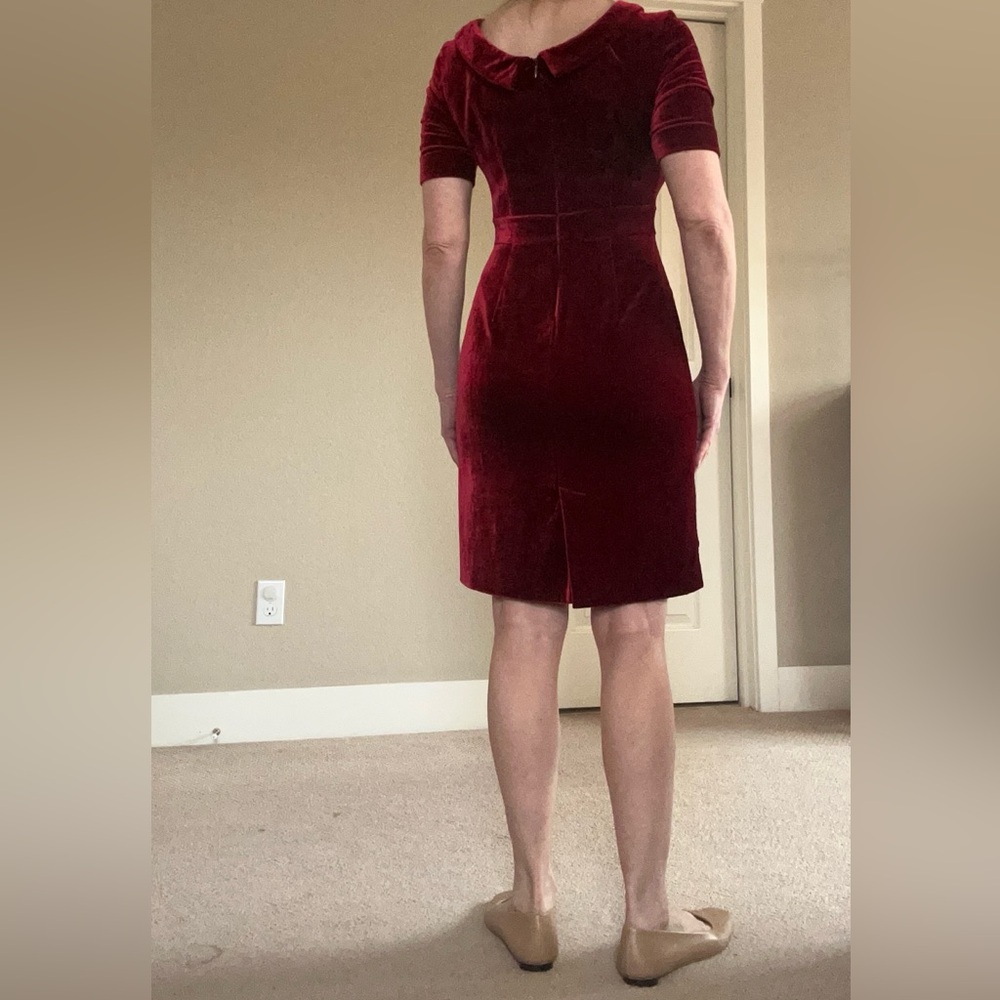 Red velvet fitted silk petite stretch velvet, cocktail dress 2 petite US (6 UK) - Picture 2 of 12